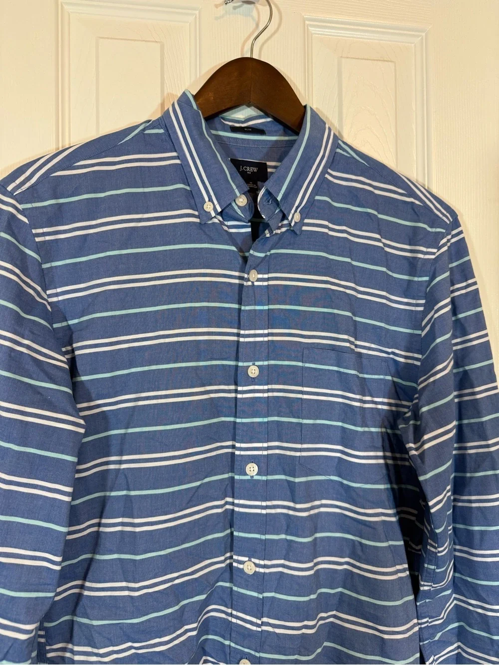J. Crew Slim Fit Blue Striped Button Down Shirt Men’s Medium Long Sleeve Cotton